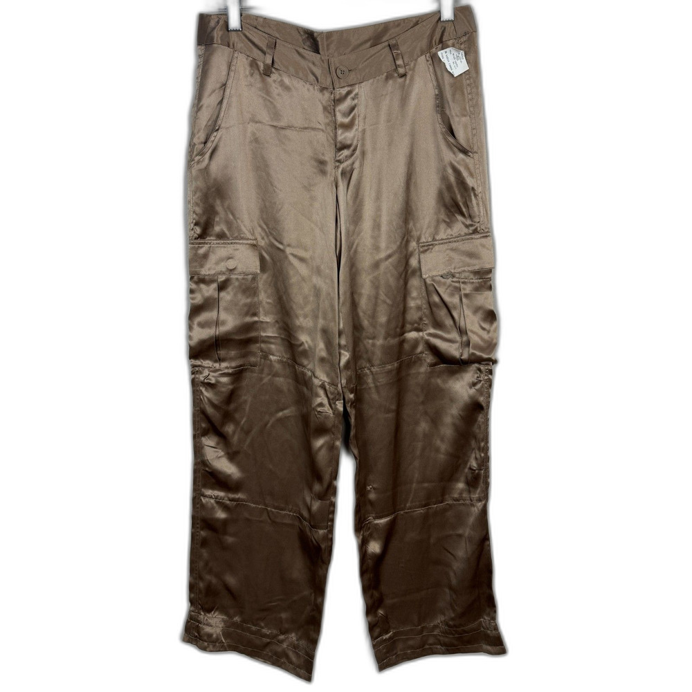 Silk Cargo Utility Straight Leg Pants Small Beige New